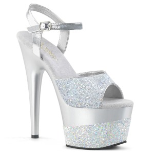 Zilver 18 cm ADORE-709-2G glitter plateau sandalen met hak