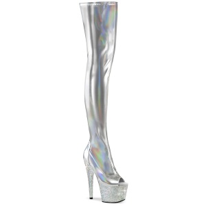 Zilver 18 cm BEJ-3011-7 Hologram pole dance overknee laklaarzen
