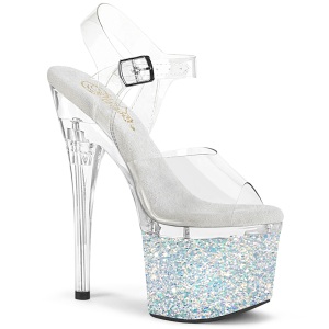 Zilver 18 cm ESTEEM-708LG-2 glitter plateau schoenen met hakken