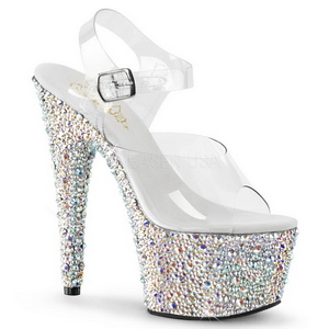 Zilver Kristal Steen 18 cm BEJEWELED-708MS Platform Schoenen met Hoge Hakken