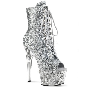 Zilver glitter 18 cm ADORE-1021G dames enkellaarsjes met plateauzool