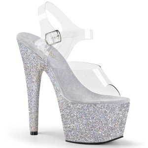 Zilver glitter 18 cm Pleaser ADORE-708HMG paaldans schoenen met hoge hakken