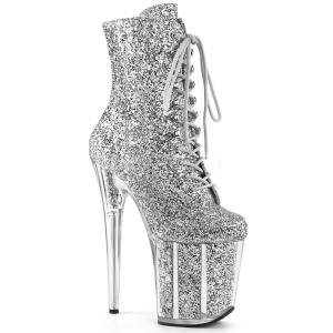 Zilver glitter 20 cm Pleaser FLAMINGO-1020G paaldans enkellaarsjes met hoge hakken