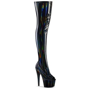 Zwart 18 cm ADORE-3011HWR Hologram plateau overknee laarzen open teen