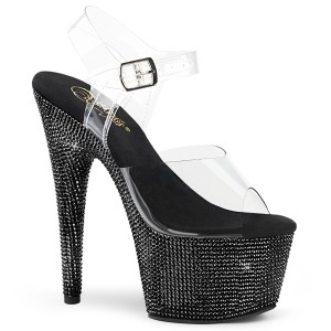 Zwart 18 cm BEJEWELED-708DM plateau hakken met strass steentjes