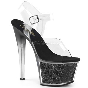 Zwart 18 cm SKY-308G-T glitter plateau sandalen met hak