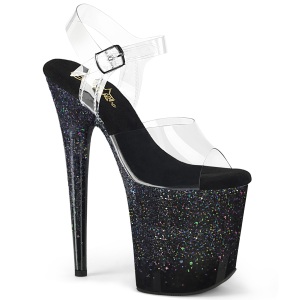 Zwart 20 cm FLAMINGO glitter plateau schoenen met hakken