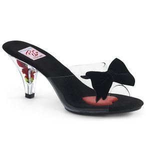 Zwart 7,5 cm BELLE-301BOW Pinup mules schoenen met vlinderdas