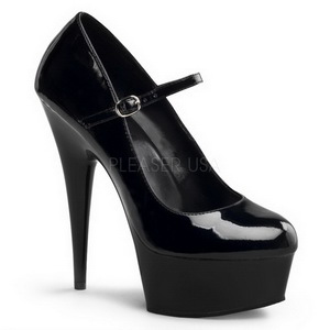 Zwart Lak 15 cm PLEASER DELIGHT-687 Plateau Pumps Hoge Hak