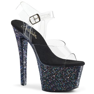 Zwart glitter 18 cm Pleaser SKY-308LG paaldans schoenen met hoge hakken