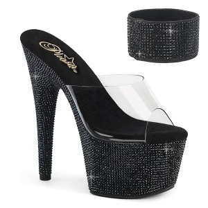 Zwart strass 18 cm BEJEWELED-712RS pleaser hoge hakken met enkel manchet