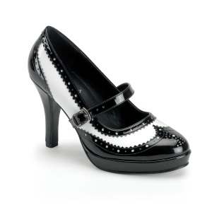 Zwart wit 10,5 cm CONTESSA-06 gothic mary jane pumps rockabilly gangster