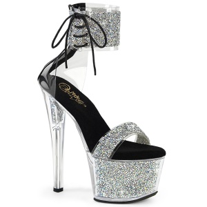 Zwarte 18 cm SKY-327RSI pleaser hoge hakken met strass enkel manchet