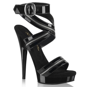 Zwarte hakken 15 cm SULTRY-619 lak sandalen hoge hakken plateau