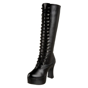 Zwarte veterlaarzen vinylleer 10 cm - jaren 70 gogo hippie boots kinky disco - plateau vinyllaarzen