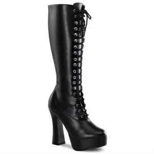 Zwarte veterlaarzen vinylleer 13 cm - jaren 70 gogo hippie boots kinky disco - plateau vinyllaarzen