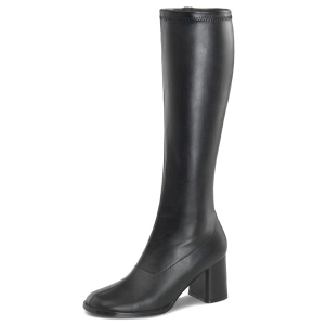 Zwarte vinyl laarzen blokhak 7,5 cm - jaren 70 gogo boots hippie disco - knielaarzen