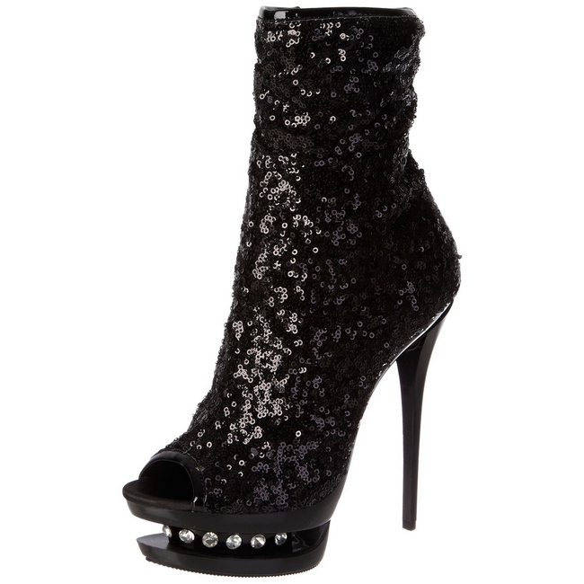 Black Sequins 15,5 cm BLONDIE-R-1008 Platform Ankle Calf Boots