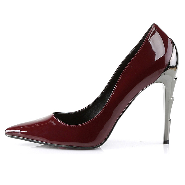 Burgundy Shiny 11,5 cm VOLTAGE 01 Low Heeled Classic Pumps Shoes Demonia Voltage 01 high pump with silver stiletto heel
