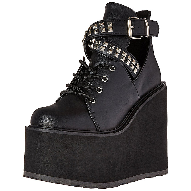 Leatherette 14 cm SWING-05 lolita ankle boots goth wedge platform