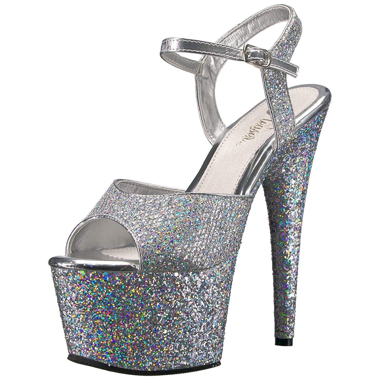silver glitter platform stiletto heels
