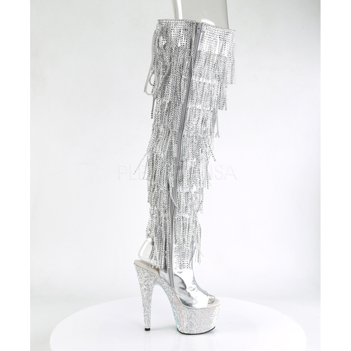 silver fringe heels