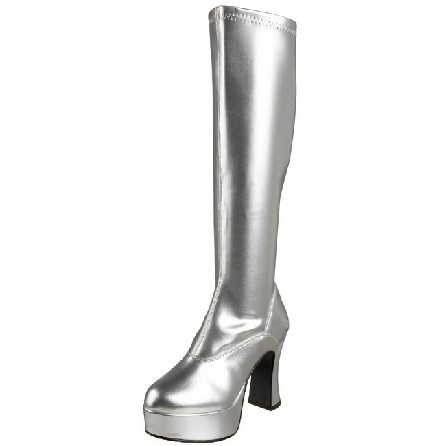 silver knee high platform boots