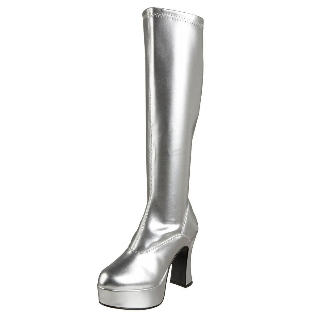 Silver platform boots patent 10 cm - 70s years hippie disco gogo ...