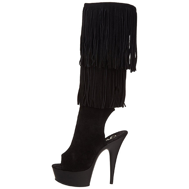 high heel fringe boots