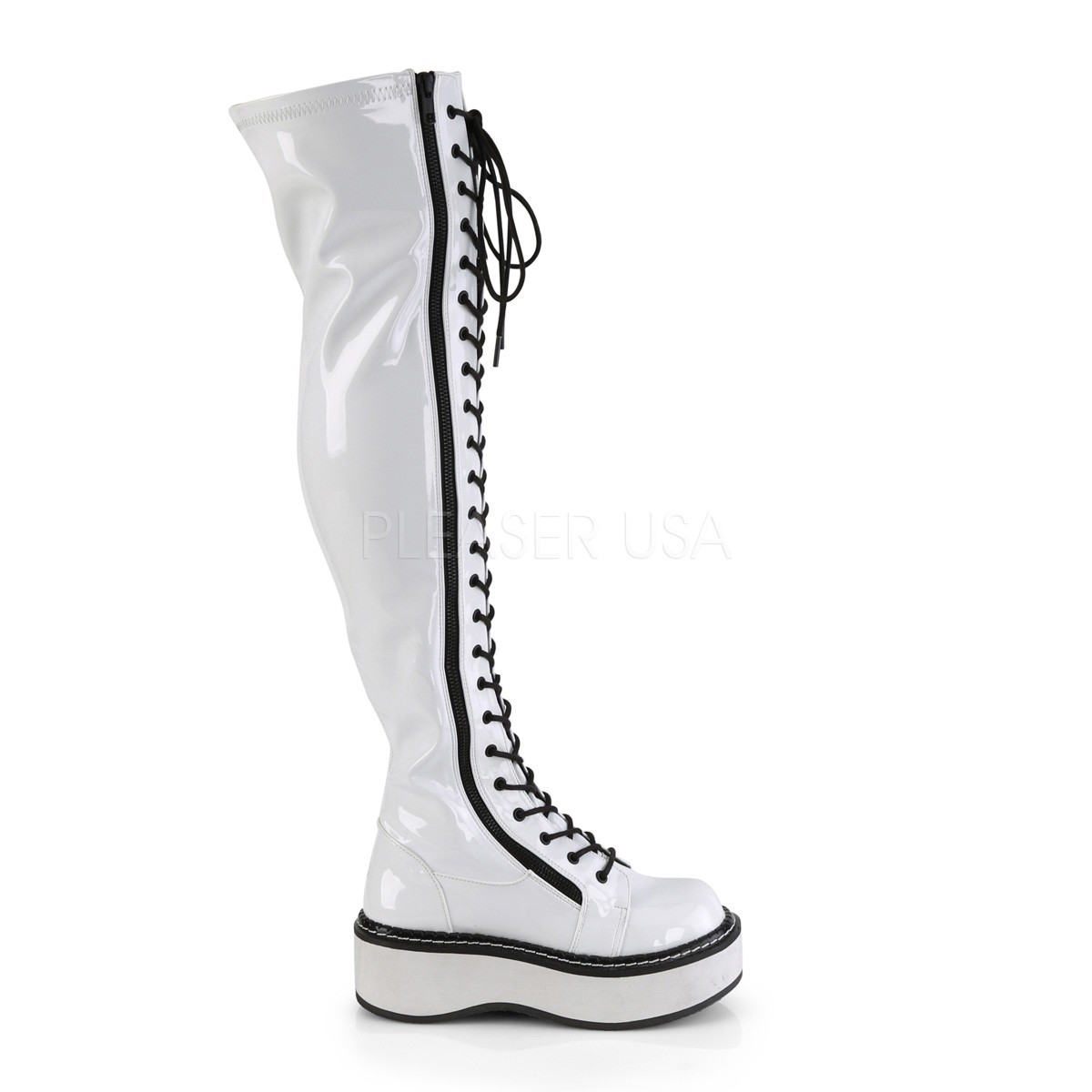 Wit Lakleer 5 cm EMILY 375 overknee laarzen met veters Wit Lakleer 5 cm EMILY 375 overknee laarzen met veters