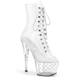 1021C-7 - 18 cm pleaser hoge hakken boots plateau strass doorzichtige