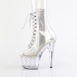 1021C-7 - 18 cm pleaser hoge hakken boots plateau strass doorzichtige