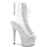 BEJ-1016C-2-7 - 18 cm pleaser high heels ankle boots strass transparent