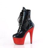 BEJ-1020-7 - 18 cm pleaser high heels ankle boots strass black red
