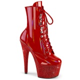 BEJ-1020-7 - 18 cm pleaser high heels ankle boots strass red