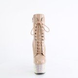 BEJ-1020-7 - 18 cm pleaser hoge hakken boots plateau strass beige