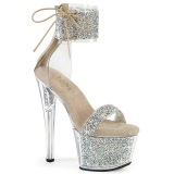 Beige 18 cm SKY-327RSI pleaser high heels with strass ankle cuff