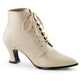 Beige 7 cm VICTORIAN-35 Lace Up Ankle Calf Women Boots