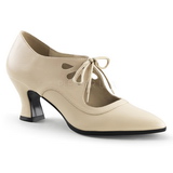 Beige Mat 7 cm retro vintage VICTORIAN-03 Dames pumps met lage hak