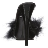 Black 13 cm POISE-501F Marabou Feathers Mules Shoes