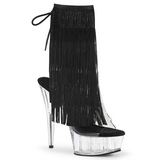 Black 15 cm DELIGHT-1017TF womens fringe ankle boots high heels