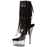 Black 15 cm DELIGHT-1017TF womens fringe ankle boots high heels