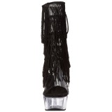 Black 15 cm DELIGHT-1017TF womens fringe ankle boots high heels