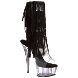 Black 15 cm DELIGHT-1017TF womens fringe ankle boots high heels