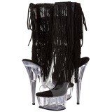 Black 15 cm DELIGHT-1017TF womens fringe ankle boots high heels