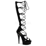 Black 15 cm DELIGHT-698 knee high womens gladiator sandals