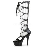 Black 15 cm DELIGHT-698 knee high womens gladiator sandals