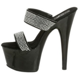 Black 18 cm ADORE-702-2 Platform High Heel Mules Rhinestone