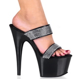 Black 18 cm ADORE-702-2 Platform High Heel Mules Rhinestone