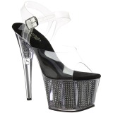 Black 18 cm ADORE-708SRS High Heeled Sandal Rhinestone Platform